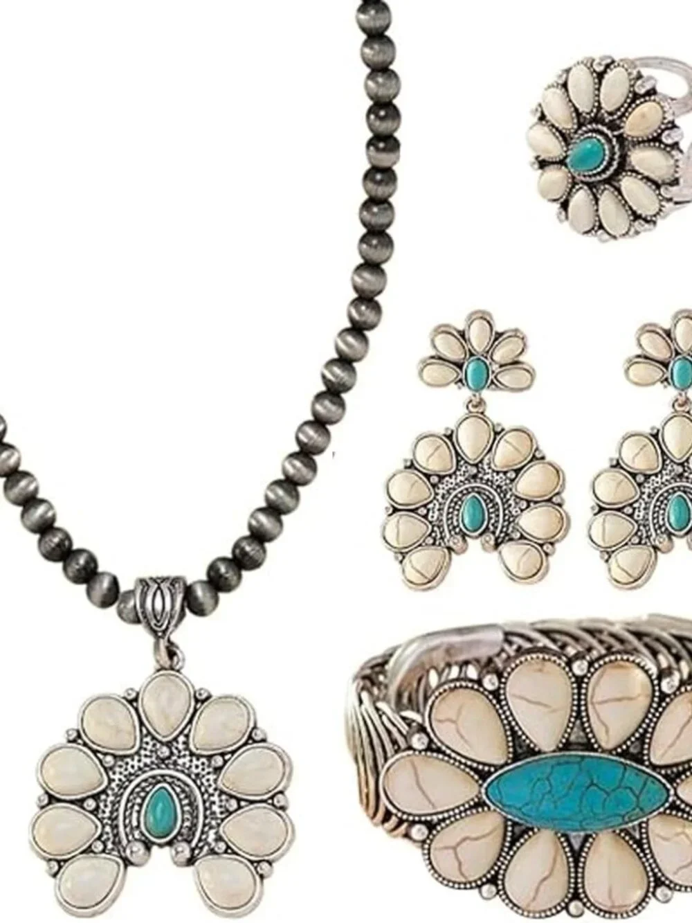 4 Pack Boho Vintage Turquoise Jewelry for Women, Bohemian Western Jewelry Set wi